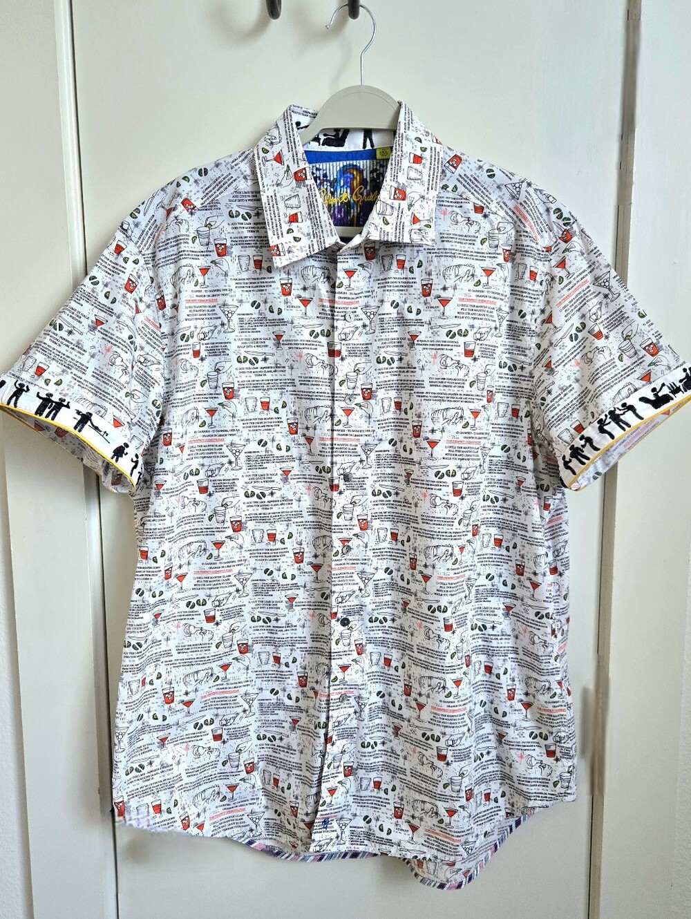 Robert Graham Men's White Cocktail Print Short-Sleeve Shirt